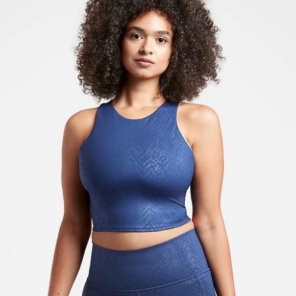 Athleta Conscious Embossed Crop Sports Bra Medusa Enchanted Blue XL Activewear - Picture 1 of 10